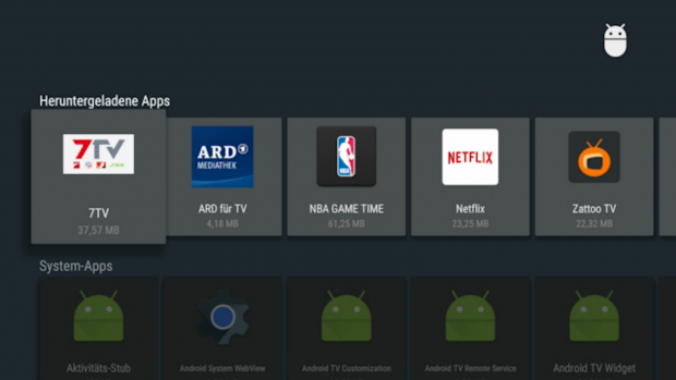 Das App-Menü in den Einstellungen von Android TV (Screenshot: Golem.de)