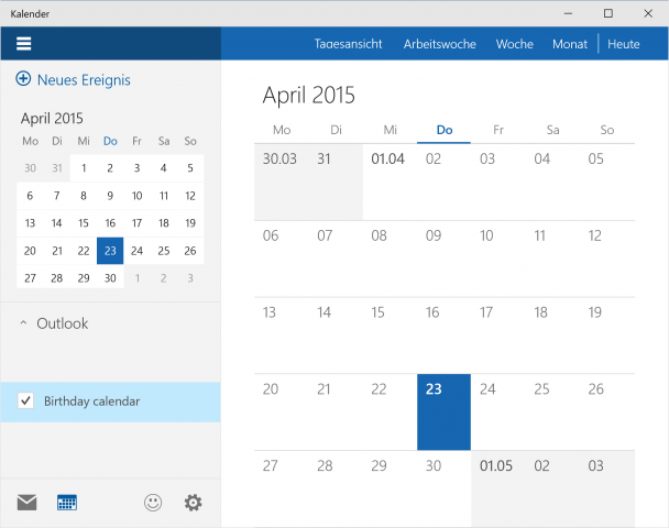 Die neue Kalender-App (Screenshot: Golem.de)