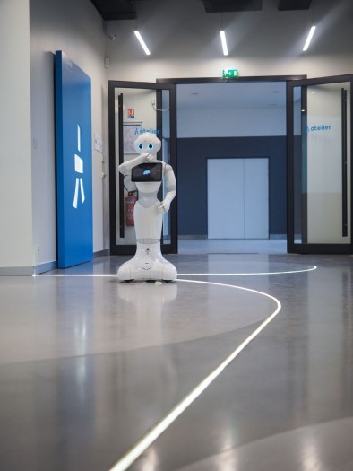 Stilecht heißt ein Roboter die Besucher willkommen. (Foto: Petra Vogt)