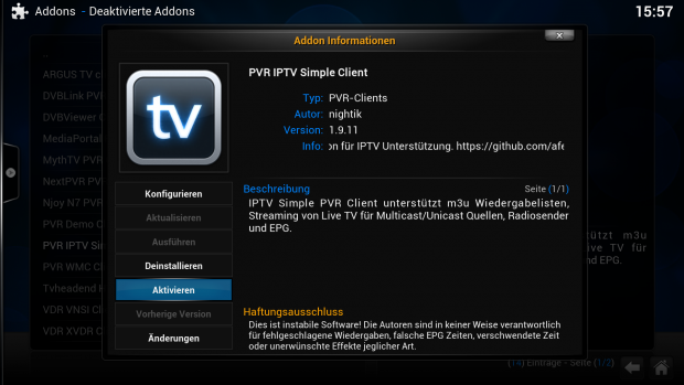 Mit dem PVR IPTV Simple Client integriert Kodi TV-Streams wie die des DVB-C-Repeaters nahtlos in das System.