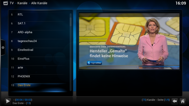 In der Senderübersicht zeigt das PVR-IPTV-Addon den aktuellen Sender erst einmal nur als Vorschau an.