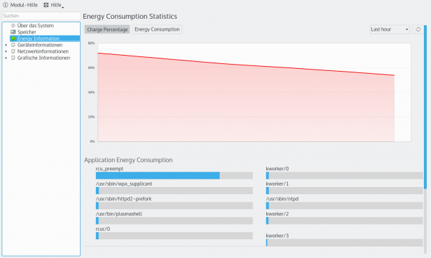 Der neue Energiemonitor zeigt den Akkuladestand, ... (Bild: Screenshot Golem.de)