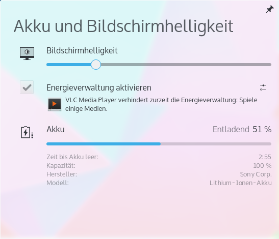 Verhindert der VLC-Player die Energieverwaltung, wird dies nun angezeigt. (Bild: Screenshot Golem.de)