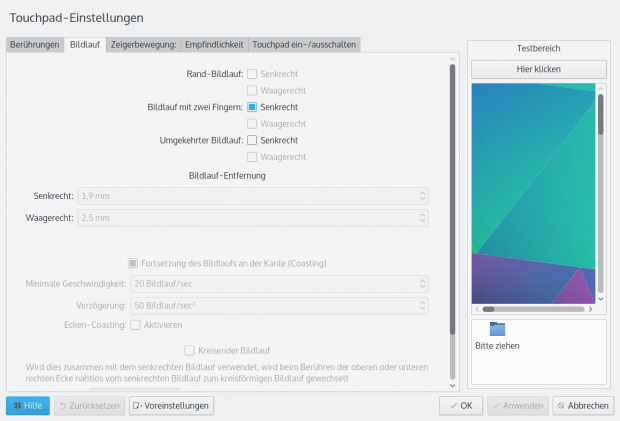 Hinzugekommen sind die Touchpad-Konfiguration, ... (Bild: Screenshot Golem.de)