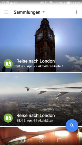 Neu ist auch die &Uuml;bersicht der Sammlungen, also etwa Collagen oder Geschichten, die die Fotos-App beispielsweise von Reisen erstellt. (Screenshot: Golem.de)