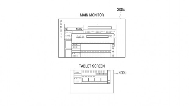 Das eingelegte Smartphone soll auch als Erweiterung für das große Display des Docks verwendet werden können. (Bild: USPTO/Samsung)