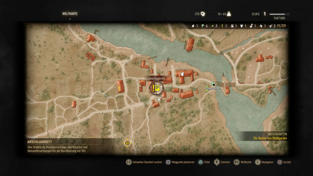 Auf der &Uuml;bersichtskarte sind Stellen f&uuml;r die Schnellreise eingezeichnet. (Screenshot: Golem.de)