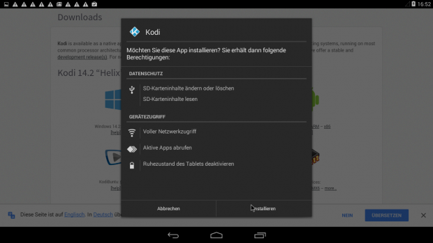 Unter Android l&auml;sst sich Kodi &uuml;ber eine APK installieren. (Screenshot: Golem.de)