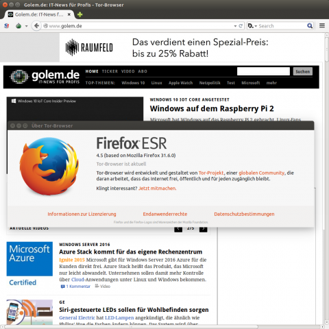 Der Tor-Browser 4.5 basiert auf Firefox 31.6 mit Langzeitunterstützung. (Screenshots: Golem.de)