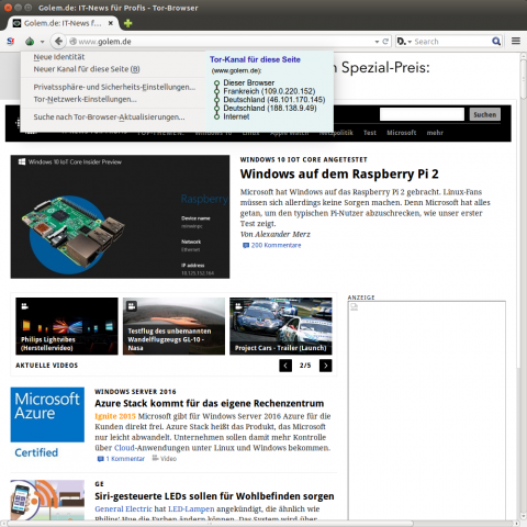 Der Weg durch das Tor-Netzwerk wird angezeigt und l&auml;sst sich rasch &auml;ndern. 