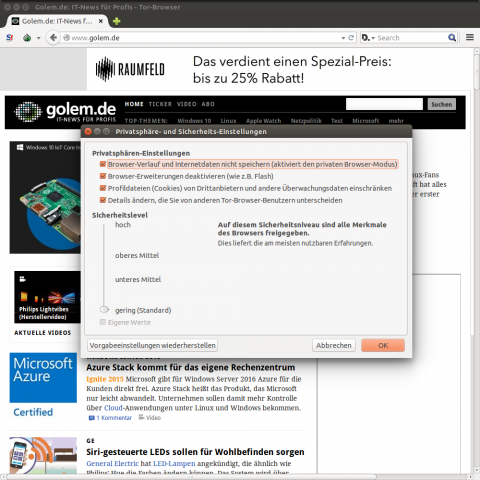 &Uuml;ber einen Schieberegler lassen sich erweiterte Einstellungen zur Privatsph&auml;re leicht &auml;ndern.