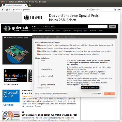 Dort k&ouml;nnen beispielsweise nach und nach Einstellungen zu Javascript ge&auml;ndert ... 