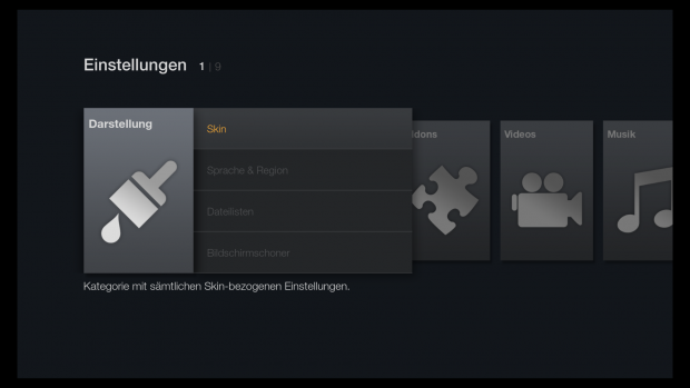 FTV Skin f&uuml;r Kodi - Einstellungen (Screenshot: Golem.de)