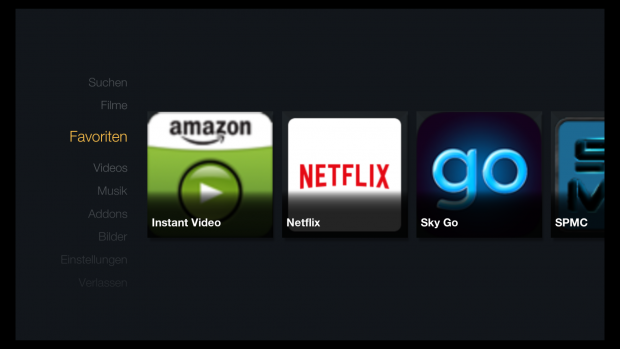 FTV Skin f&uuml;r Kodi: In den Favoriten k&ouml;nnen Fire-TV-Apps abgelegt werden. (Screenshot: Golem.de)