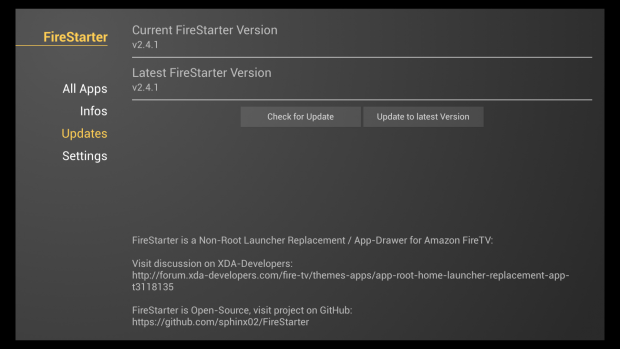 Fire Starter bietet einen integrierten Update-Mechanismus. (Screenshot: Golem.de)