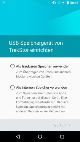 Android M: Speicherkarte oder USB-Stick kann als interner Speicher verwendet werden. (Screenshot: Golem.de)