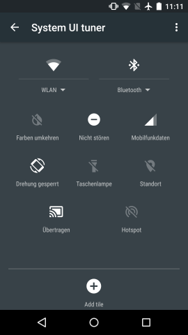 Der SystemUI-Tuner in Android M ermöglicht das Konfigurieren der Schnelleinstellungen. (Screenshot: Golem.de)