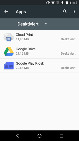 Deaktivierte Apps lassen sich in den App-Einstellungen von Android M filtern. (Screenshot: Golem.de)