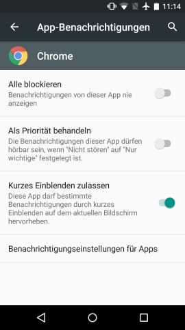 Das Benachrichtigungsverhalten von Apps kann in Android M konfiguriert werden. (Screenshot: Golem.de)