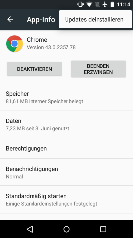 Das Deinstallieren von Updates ist in Android M etwas versteckt. (Screenshot: Golem.de)