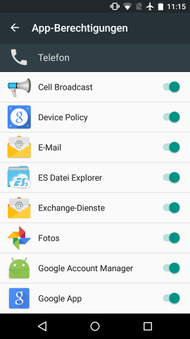 Android M zeigt die Liste der Apps mit Zugriff auf die Telefon-Funktion. (Screenshot: Golem.de)