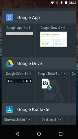 Veränderte Widgets-Übersicht in Android M (Screenshot: Golem.de)