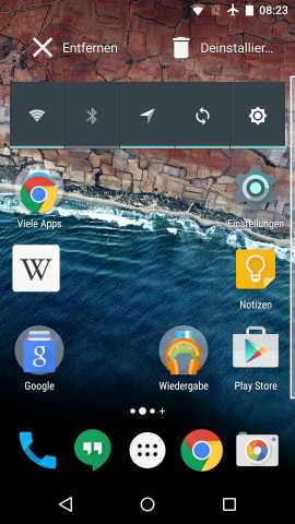 Apps lassen sich direkt vom Android-M-Startbildschirm aus deinstallieren. (Screenshot: Golem.de)
