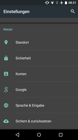 Dunkles Einstellungsmen&uuml; von Android M (Screenshot: Golem.de)