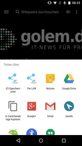 Neues Teilen-Menü in Android M zeigt mehr Apps an. (Screenshot: Golem.de)