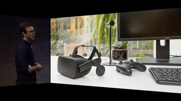 Oculus Rift Consumer-Version mit Kamera und Controller (Screenshot: Golem.de)