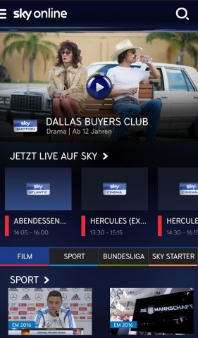 Sky-Online-App f&uuml;r Android (Bild: Sky)