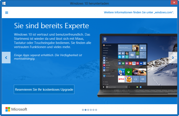 Hinweis zur Registrierung auf das kostenlose Upgrade auf Windows 10 (Microsoft/Screenshot: Golem.de)