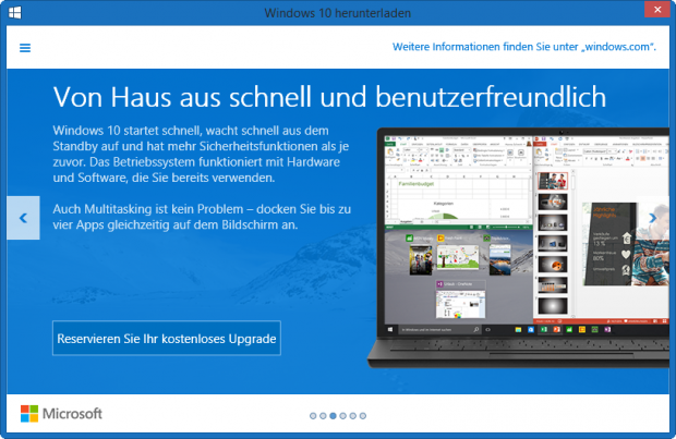 Hinweis zur Registrierung auf das kostenlose Upgrade auf Windows 10 (Microsoft/Screenshot: Golem.de)