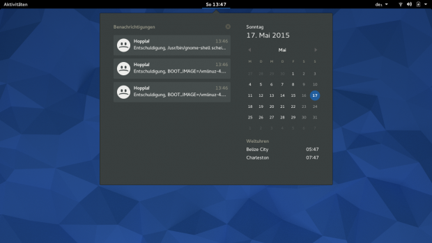 Die Benachrichtigungen werden neben dem Kalender mittig angezeigt. (Screenshot: Ferdinand Thommes)