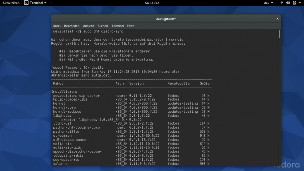 Die Software wird jetzt mit DNF statt Yum verwaltet. (Screenshot: Ferdinand Thommes)