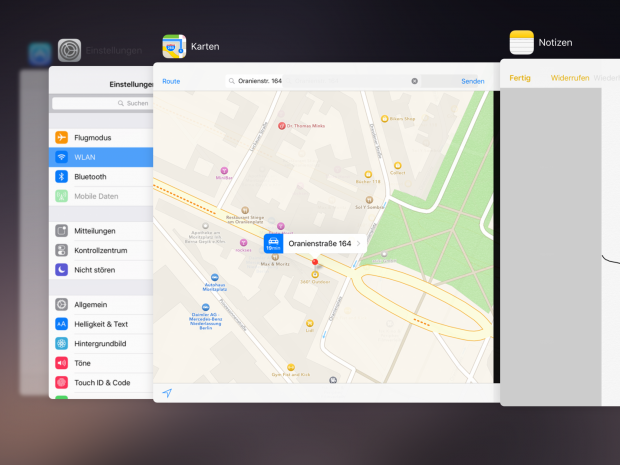 Die geöffneten Apps werden jetzt in einem horizontalen Karussell angezeigt. (Screenshot: Golem.de)