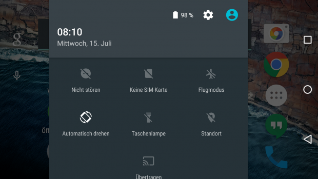 Schnelleinstellungen im Querformat (Screenshot: Golem.de)