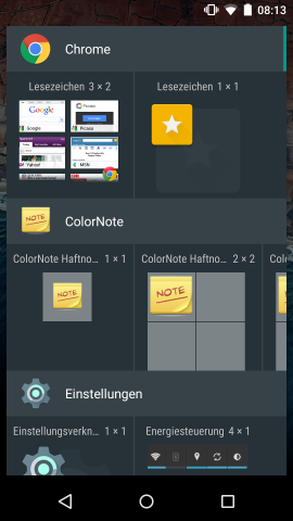 Veränderte Widgets-Übersicht in Android M (Screenshot: Golem.de)