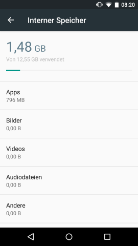 Das andere Speichermenü informiert über die Belegung des Flash-Speichers. (Screenshot: Golem.de)