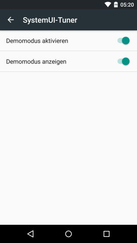 Bei aktiviertem Demo-Modus wird die Statusleiste mit Standardwerten besetzt, unter anderem zeigt die Uhr immer 17:20. (Screenshot: Golem.de)