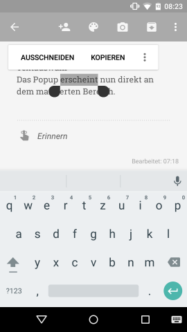 Ein neues Popup bei der Selektion von Texten zeigt nur noch zwei Befehle. (Screenshot: Golem.de)