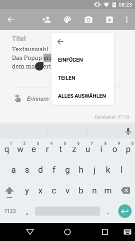 Die übrigen Befehle bezüglich einer Textselektion finden sich in einem Untermenü und sind damit nicht schnell erreichbar. (Screenshot: Golem.de)