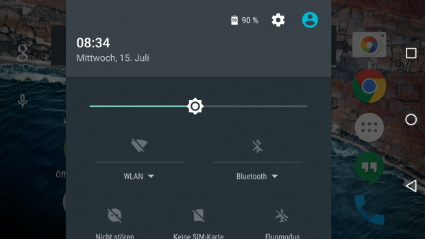 Schnelleinstellungsmenü von Android M im Querformat (Screenshot: Golem.de)