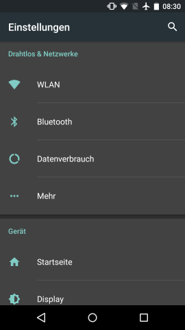 Das dunkle Einstellungs-Theme aus der ersten Preview von Android M ist in der zweiten Preview nicht mehr vorhanden. (Screenshot: Golem.de)