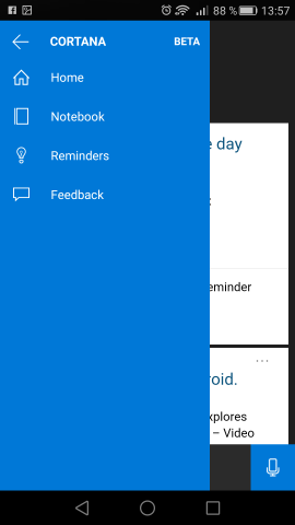 Die Seitenleiste von Cortana für Android (Screenshot: Golem.de)