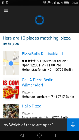 Fragen nach nahe gelegenen Restaurants zeigen die gew&uuml;nschten Ergebnisse. (Screenshot: Golem.de)