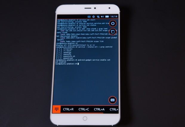 Das Terminal auf dem MX4 mit Ubuntu Phone (Bild: Martin Wolf/Golem.de)