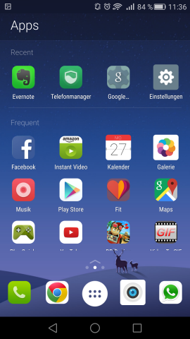Der Hauptbildschirm von Arrow mit den zuletzt und häufig genutzten Apps (Screenshot: Golem.de)