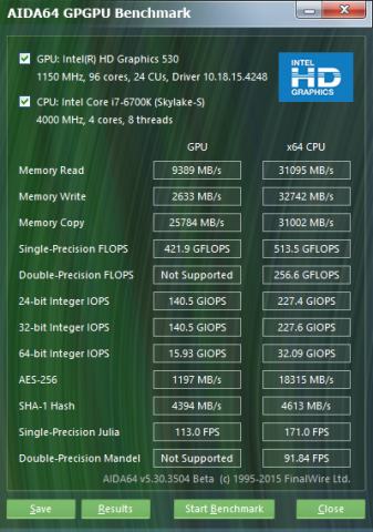 Double Precision beherrscht die Skylake-iGPU nicht. (Screenshot: Golem.de)