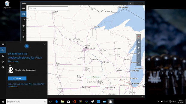 Mit Cortana l&auml;sst sich eine Wegf&uuml;hrung erstellen. (Screenshot: Golem.de)